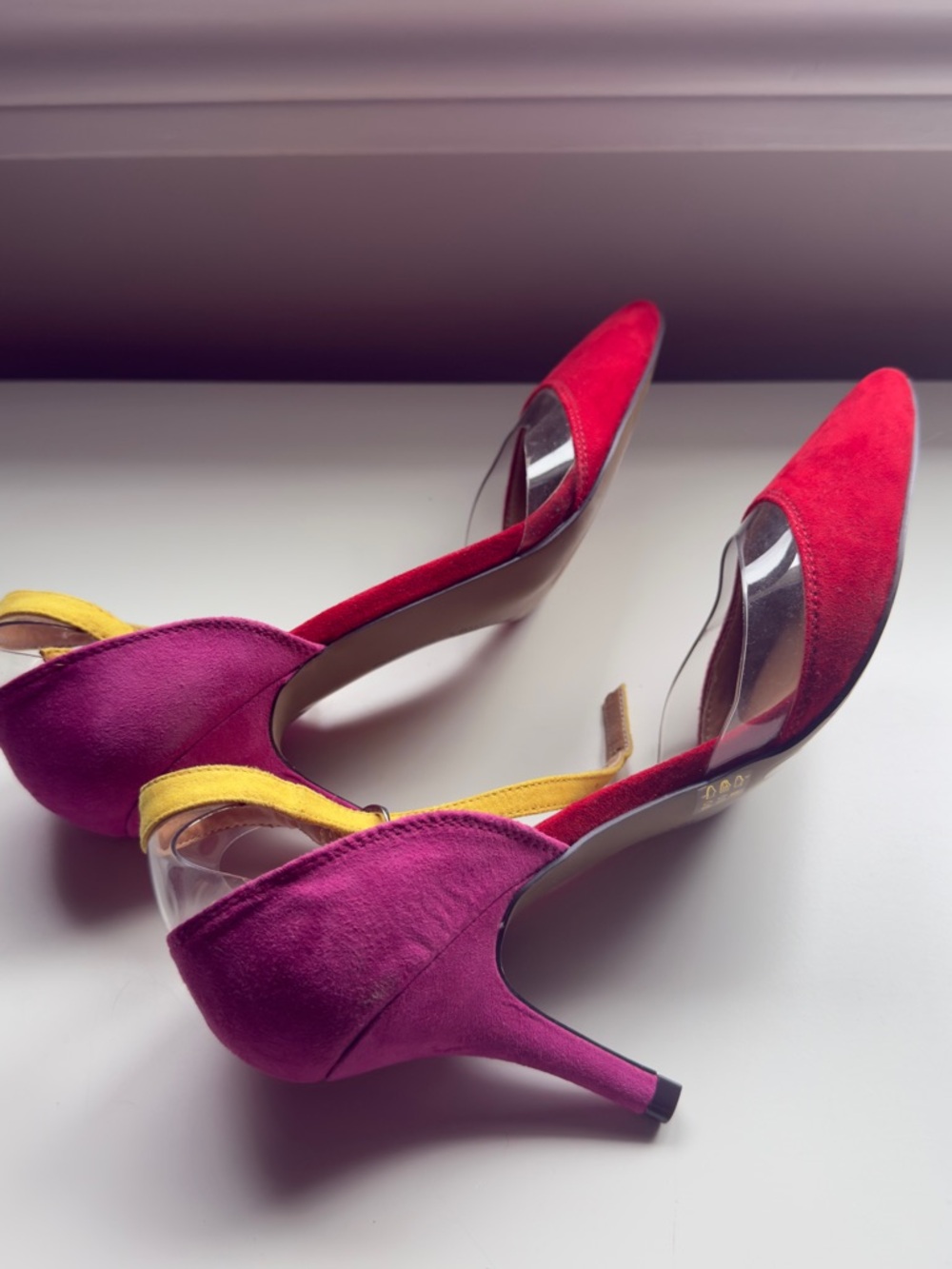Chinese Laundry Colorblock Pointed Toe Heels in Red, Pink & Yellow - Picture 5 of 9